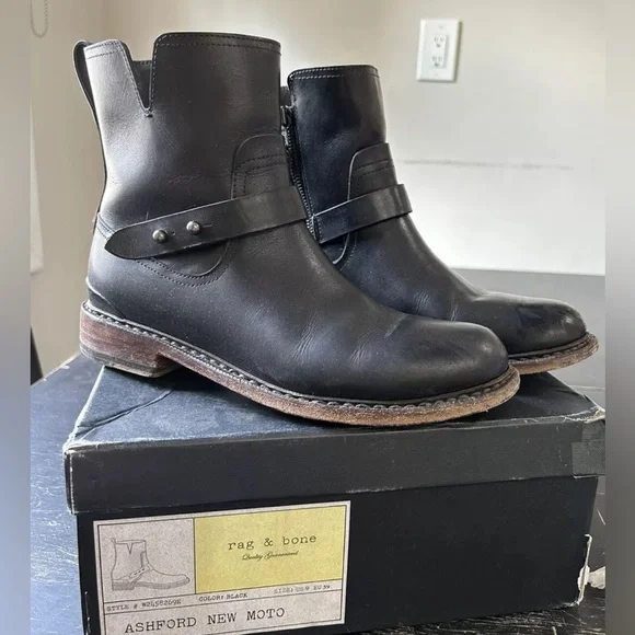 Rag & Bone Ashford Moto Boots Black Size 9 - Picture 1 of 10